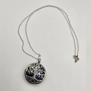Natural Lapis Locket Pendant Tree of Life Handmade Silver Pendant 18" Chain